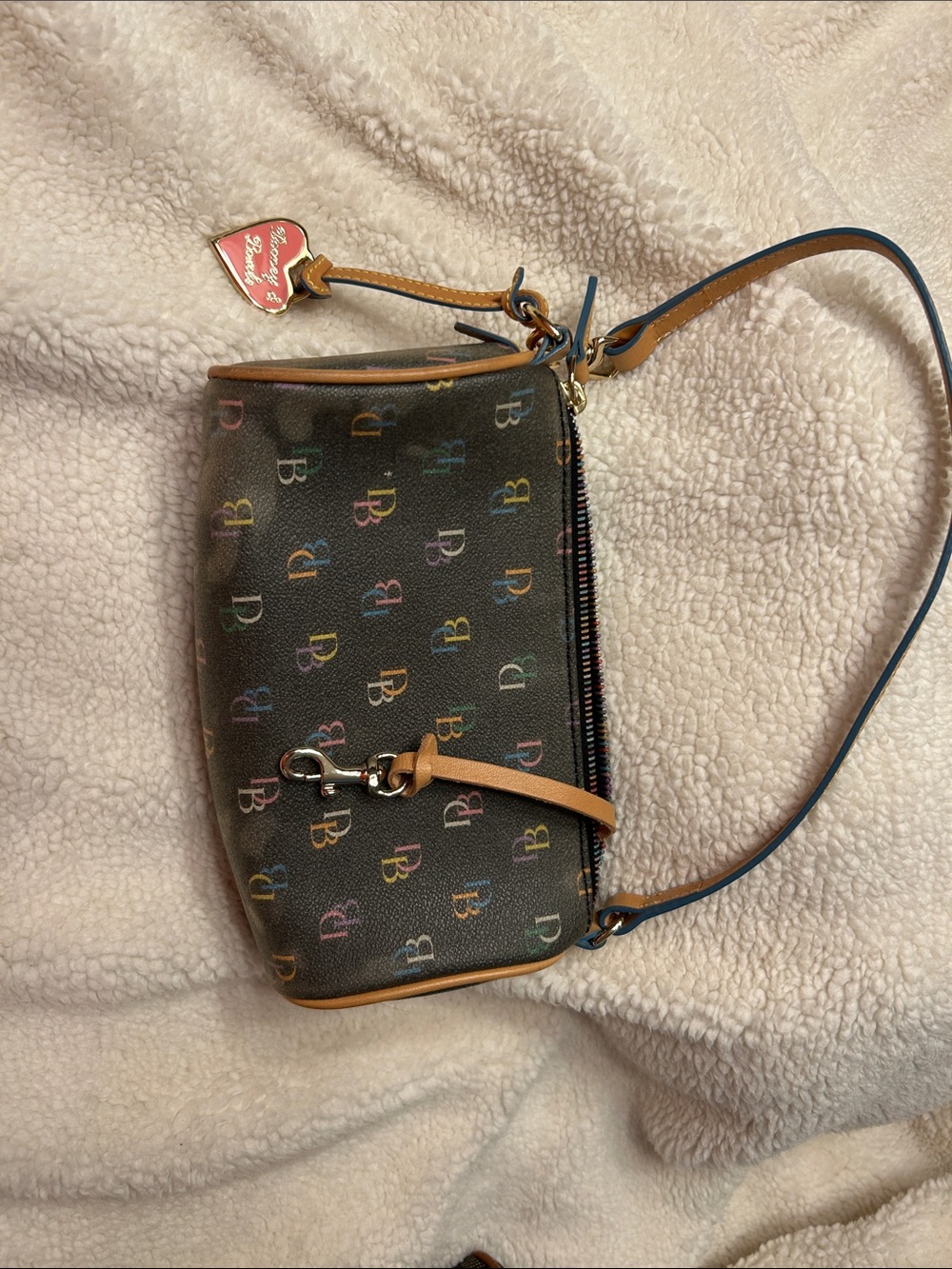 Dooney & Bourke Brown Wristlet with Multicolor DB Logo